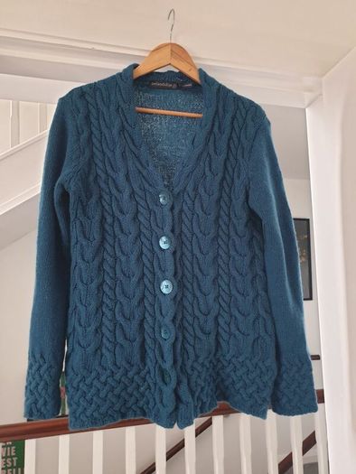 IrelandsEye teal wool cable knit cardigan size xl