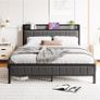 5ft King Size Bed Frame with Storage Upholstered Headboard Shelf Image 10