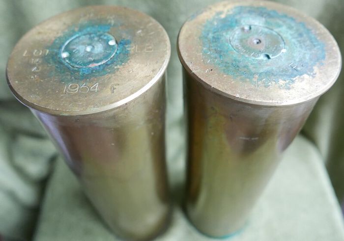 Vintage Two Irish Army Brass Artillery Shell 1954