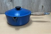 Le Creuset Blue Cast Iron Saucepan 20cm Lid Wood Handles - VGC