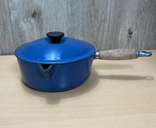 Le Creuset Blue Cast Iron Saucepan 20cm Lid Wood Handles - VGC