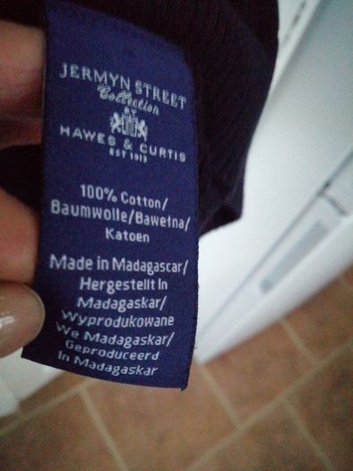 Jermyn Street Navy Cotton jumper with Grey Trim at opening. Lovely quality.