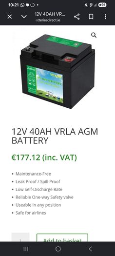 2x 12v 40ah Agm battery , Leisure battery , Golf cart