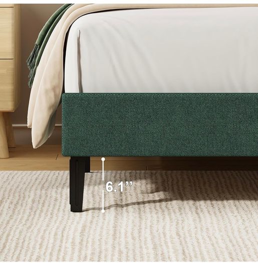 Single Bed Frame with Headboard, 90 X 190, Green Upholstered Bed Frame, Adjustable, Heavy Duty, Easy Assembly, No Box Spring Needed