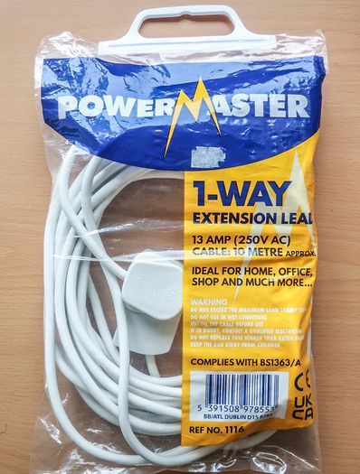 1-Way Extension Lead | 1 Socket Cord 10 metre | BRAND NEW