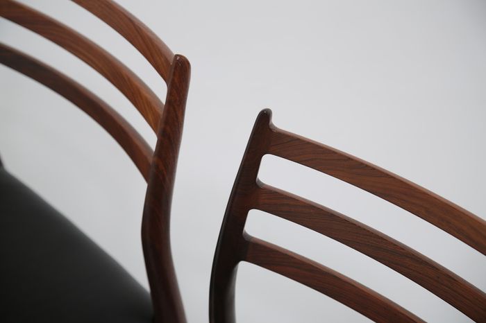 Vintage Set of 8 Rosewood and Leather Dining Chairs Model 78 by Niels Otto Moller, 1960s