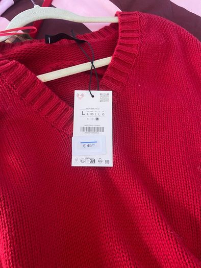 Zara Red Oversized V Neck Jumper  Size Large