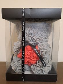Grey Rose Bear with Red Heart Valentine Gift