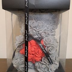 Grey Rose Bear with Red Heart Valentine Gift