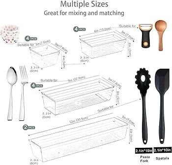 NEW SALE | 14 Pcs Kitchen Drawer Organiser Storage Trays for Makeup Bedroom Office, Desk Versatile, Plastic, Clear