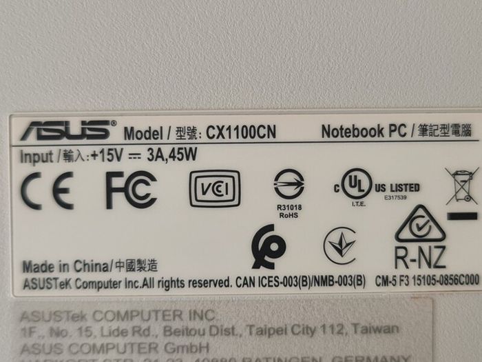 Laptop Asus  Model CX1100CN  for parts
