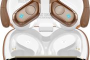 Qecnato Bluetooth Headphones Sport, in Ear Headphones Wireless Bluetooth 5.3 with HD Mic, Outstanding Sound, 75h playing time, Comfort Fit, Dual LED Display Braun