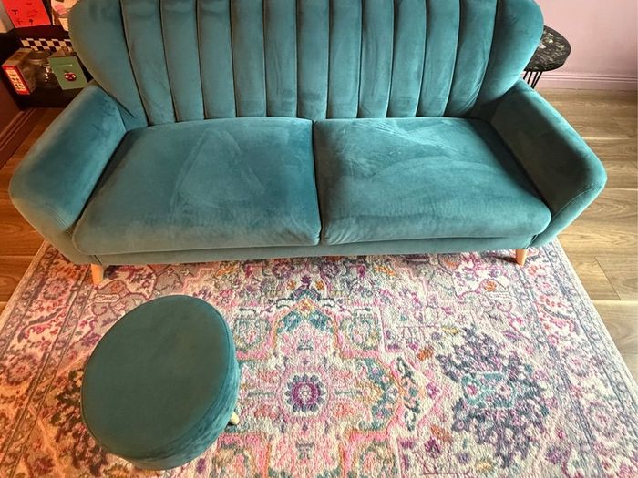 EZ Living Waldorf (formerly Harper) 3 Seater Velvet Sofa + Matching Velvet Footstool