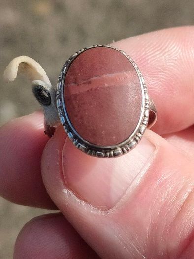 Mid Century Large Oval Cabochon Agate Sterling Silver Ring