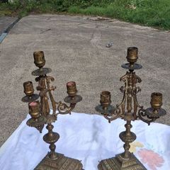 A Pair Of Nineteenth Century Bronze/Brass Candelabras(3.8kgs)