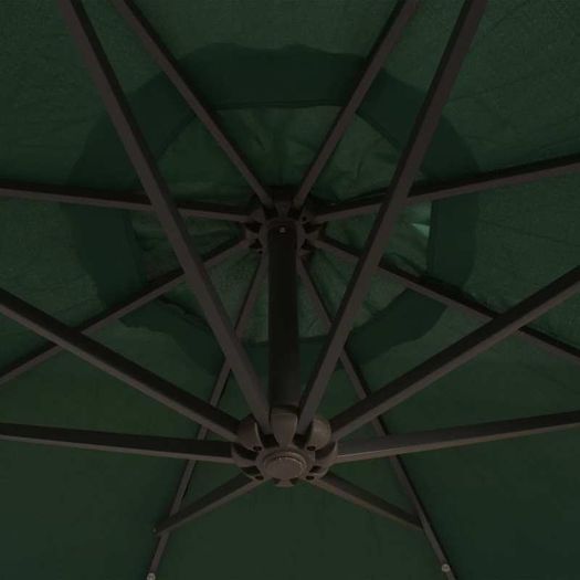 Hanging Parasol with LED Lighting 300 cm Green Metal Pole