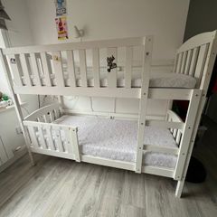 White Wooden Kids Bunk Bed 190x90 Mattresses Included