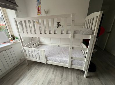White Wooden Kids Bunk Bed 190x90 Mattresses Included