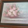 Framed still Life Flowers Original Oil On Canvas Signed Of Pink Roses In Vase On Window Sell With Sea View. Image 3