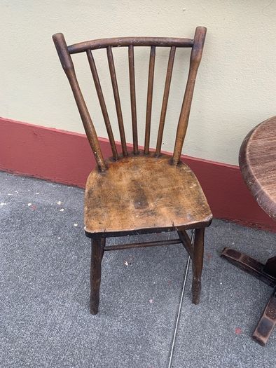 Sturdy Old Irish Country Chairs and two Vintage Round Tables suitable for cottage/pub