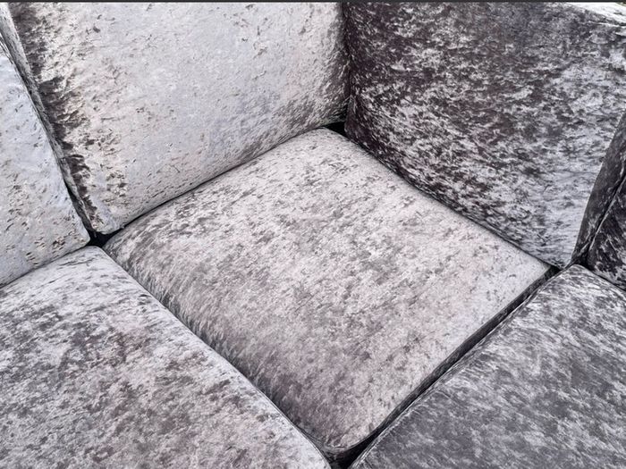 Grey velvet corner L shaped sofa
