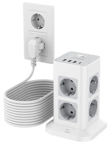 TESSAN Power Strip Tower | 8 Outlets & 4 USB Ports | Surge Protected