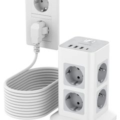 TESSAN Power Strip Tower | 8 Outlets & 4 USB Ports | Surge Protected
