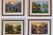 Set of 4 Framed Vietnamese-inspired Canvas Paintings