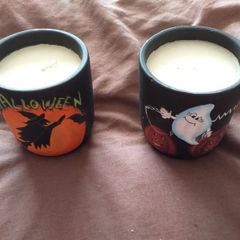 Halloween Candles in Ceramic Pot X 2
