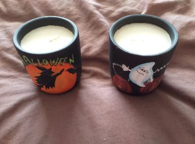 Halloween Candles in Ceramic Pot X 2