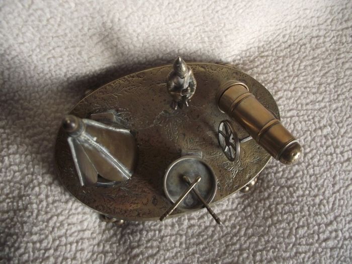Victorian Brass Inkwell Desk Set - Military Theme - Lozenge Mark 13th January 1883