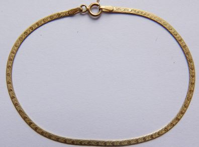 Vintage Solid 9K Yellow Gold 375 Herringbone Bracelet: Reversible Textured & Polished Finish, Flat Snake Chain Style length 7,1" - 1,1g