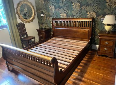 King Sleigh Bed 4 Piece Set Solid Mahogany