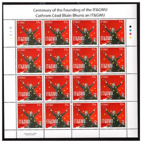 2009 Ireland 100th Anniversary of the Foundation of the Irish Transport and General Workers Union (ITGWU) Stamp Sheetlet Plate 1A1A1A1A Mint Never Hinged (MNH)