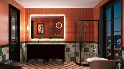 Bluetooth Bathroom Mirror with Lighting, 100 x 70 cm, IP44 Bathroom Mirror with Lighting with 5 x Magnifying Glass, De-fogging, 3 Colour Temperatures, Dimming, Vertical or Horizontal, LED