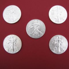 Five American Silver Eagle Coins
