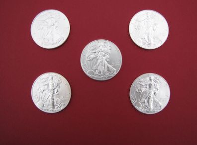 Five American Silver Eagle Coins