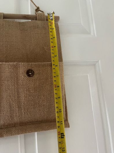 Rustic Burlap Wall Organizer Vintage Style Hanging Storage with Wooden Accents