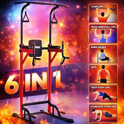 6-in-1 Adjustable Pull Up Bar Stand Heavy Duty  with Resistance Bands