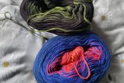 Cotton cake yarn leftovers (around half of each skein)