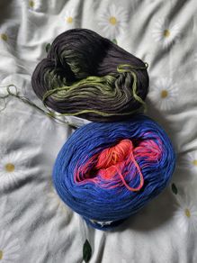 Cotton cake yarn leftovers (around half of each skein)