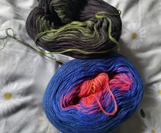 Cotton cake yarn leftovers (around half of each skein)