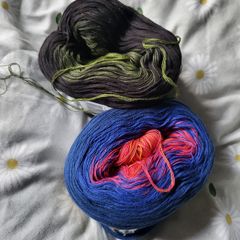 Cotton cake yarn leftovers (around half of each skein)