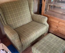 Green tweed style Love Seat Arm Chair & matching poof from Next
