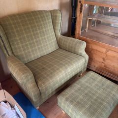 Green tweed style Love Seat Arm Chair & matching poof from Next