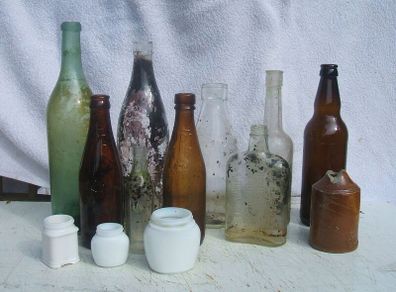 A small lot of vintage glass bottles (free to collect)
