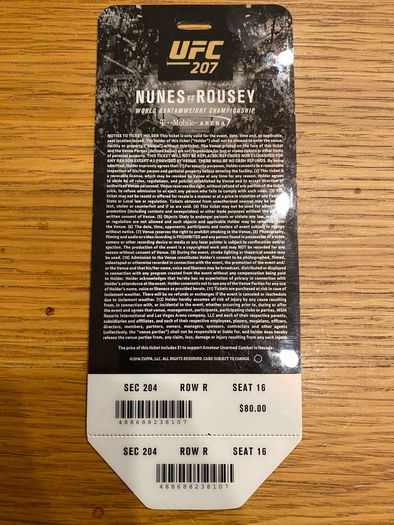 UFC Nunes vs Rousey ticket