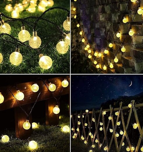 Solar Garden Lights Outdoor Waterproof, 50LED 7M/23Ft Solar Fairy Lights, Crystal Ball Lights with 8 Modes, Decorative Lighting for Home, Yard, Patio, Party,Christmas (Warm White)