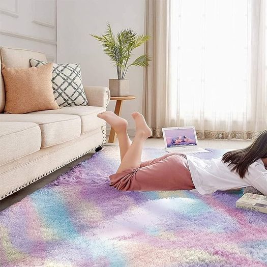 MULTIPLE SIZES/COLOURS AVAILABLE Rainbow 50x80cm for Bedroom Anti Slip Modern Super Soft Thick Pile Small Fluffy Shaggy Rug Non Shedding