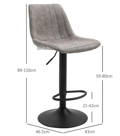 2-pack retro design bar stools, incl. footrest, height-adjustable, gas lift, Gray + Black